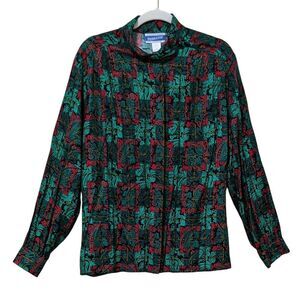 Pendleton vintage red green holiday paisley novelty print career wear blouse 16